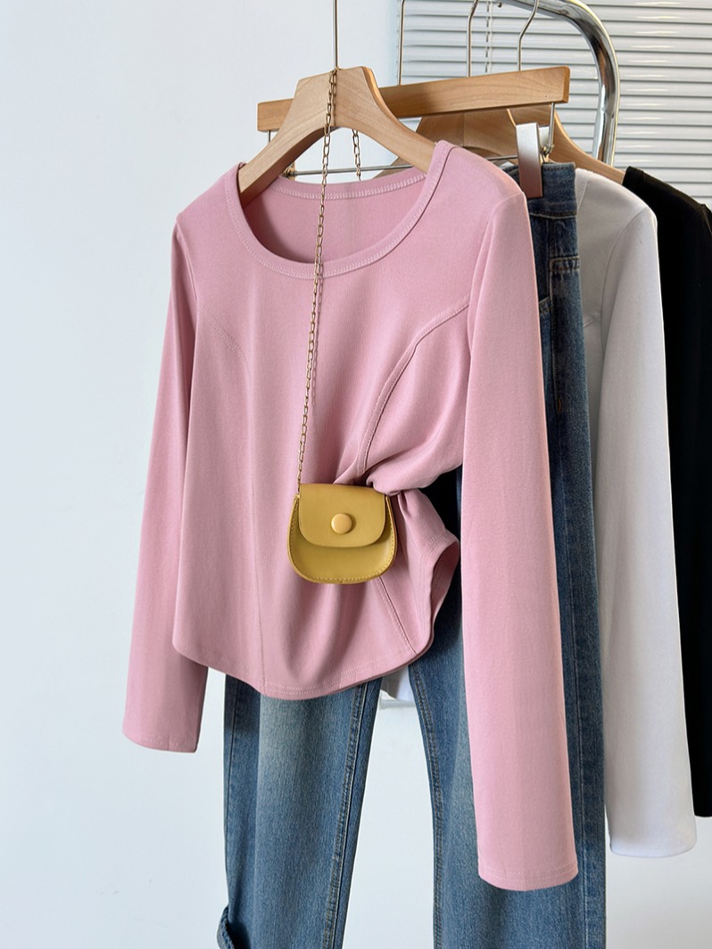 2026 Autumn Plus Size Women's Round Neck Long Sleeve T-Shirt Slimming Base Layer Top - Image 3