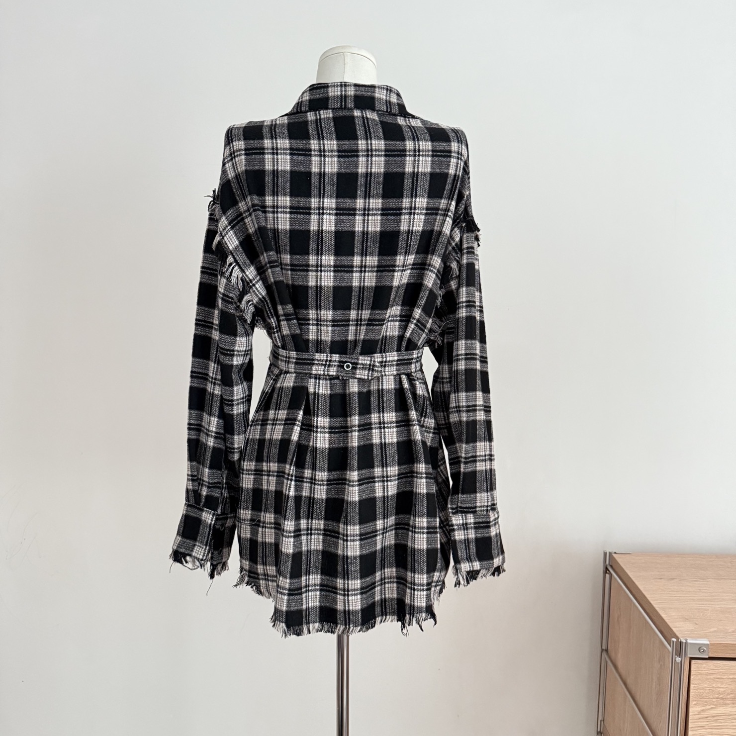 Women's Plaid Shirt Dress Long Sleeve Loose Frayed Hem Retro Casual Fall - Image 2