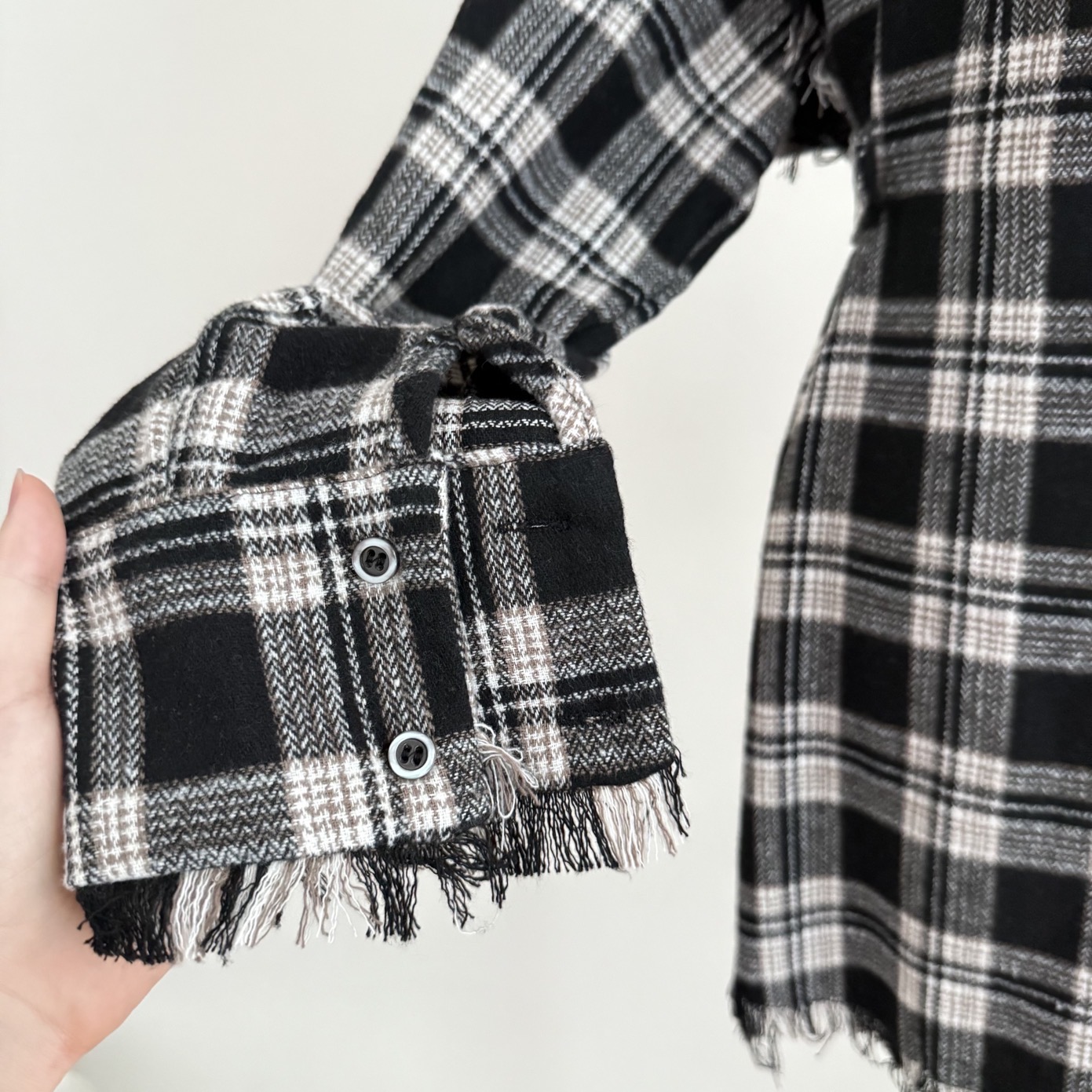 Women's Plaid Shirt Dress Long Sleeve Loose Frayed Hem Retro Casual Fall - Image 5