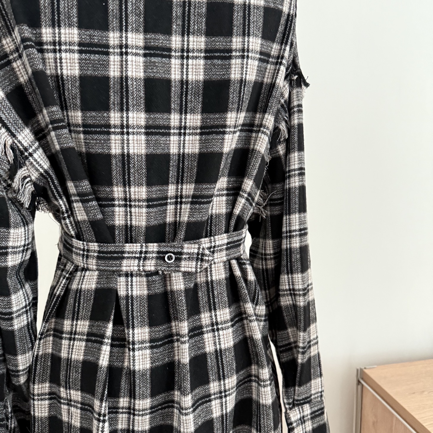 Women's Plaid Shirt Dress Long Sleeve Loose Frayed Hem Retro Casual Fall - Image 4
