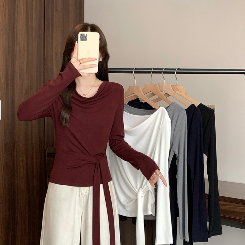 Plus Size Women's Cowl Neck Long Sleeve Top with Ribbon Detail Slimming Fall 2026