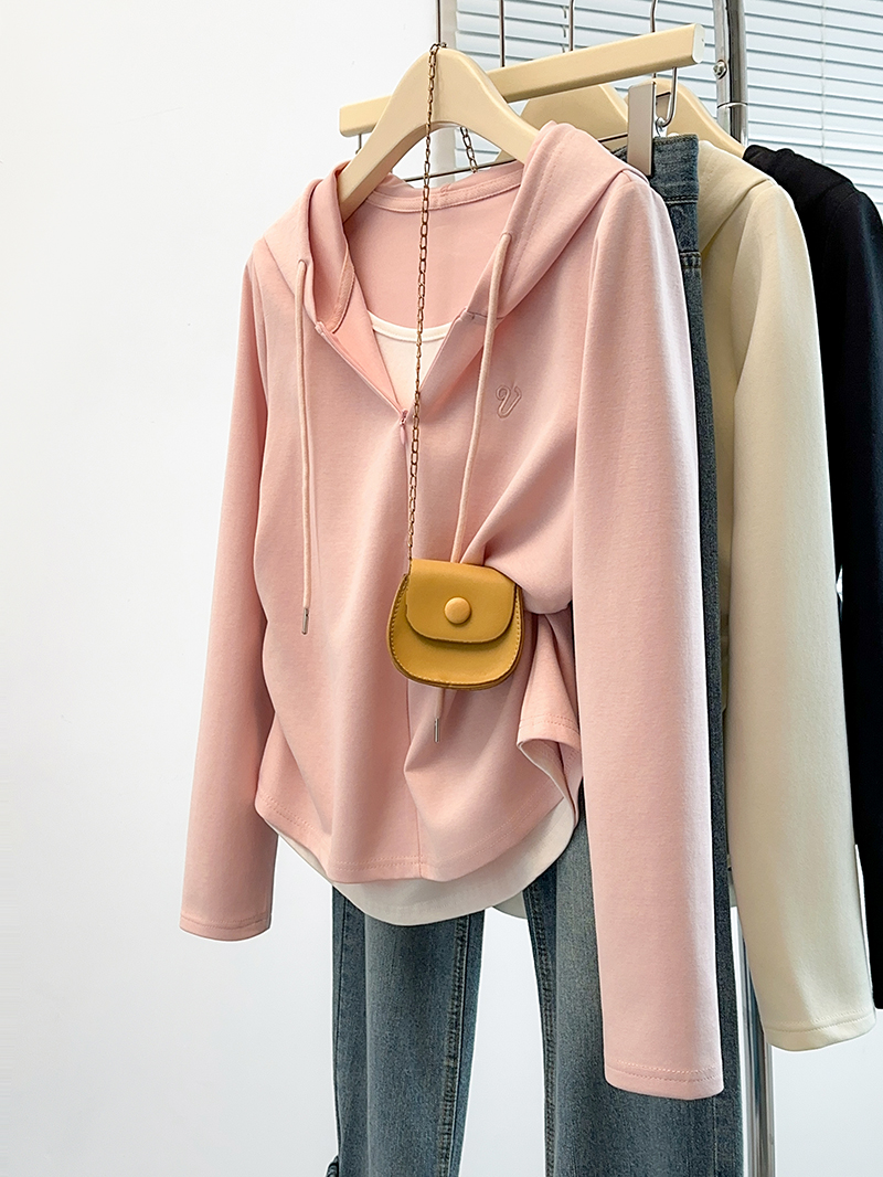 2026 Autumn Plus Size Women's Drawstring Hooded Long Sleeve Top