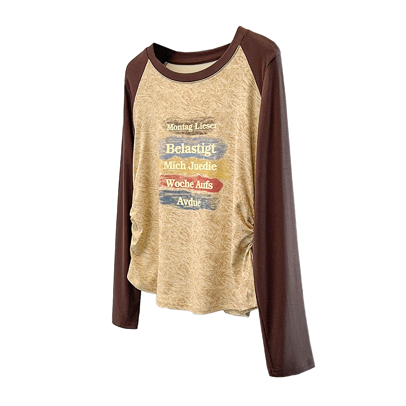 Plus Size Color Block Letter Print Waist Cinched Long Sleeve Raglan T-Shirt 2026 Fall - Image 5
