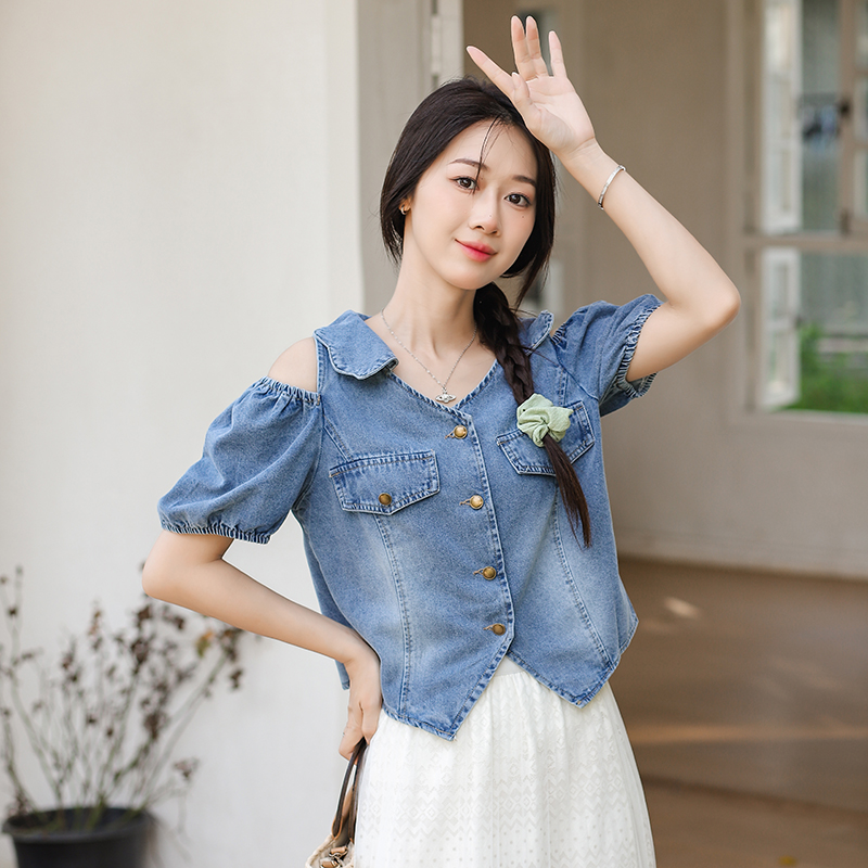Women's Trendy Soft Skin-Friendly Short Denim Jacket with Drop Shoulder Sleeves - Image 3