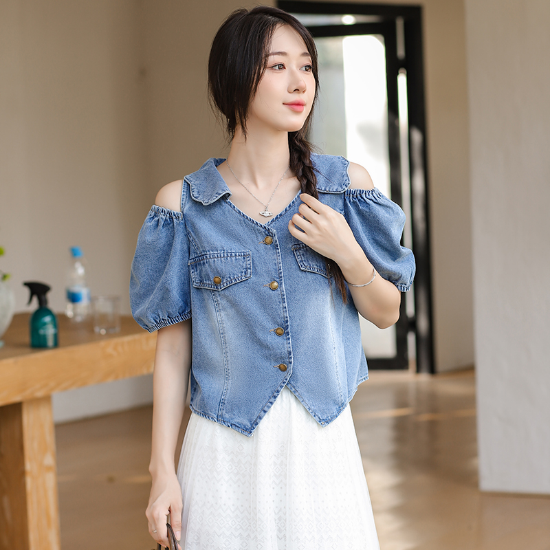 Women's Trendy Soft Skin-Friendly Short Denim Jacket with Drop Shoulder Sleeves - Image 2