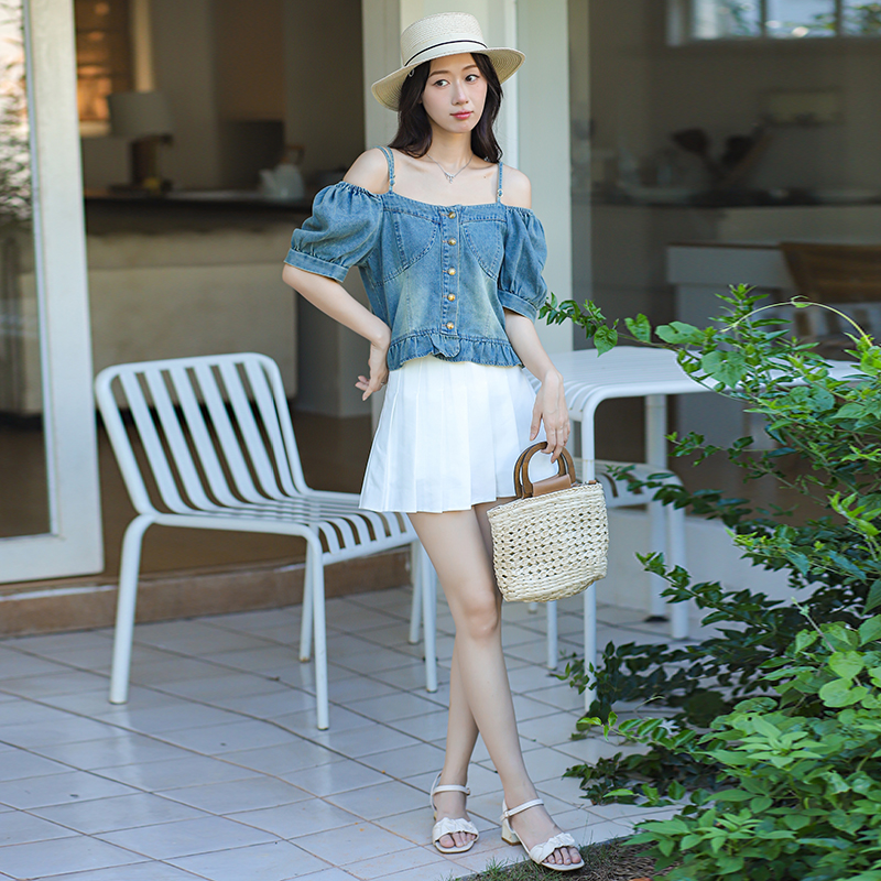 Women's Summer Denim Short Jacket with Cold Shoulder Sleeves - Image 3