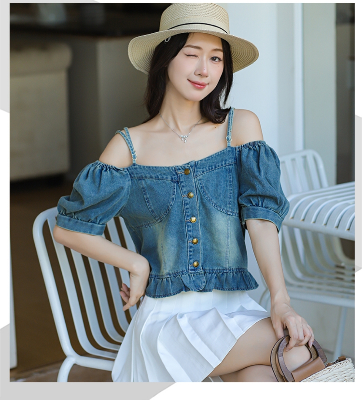 Women's Summer Denim Short Jacket with Cold Shoulder Sleeves - Image 4