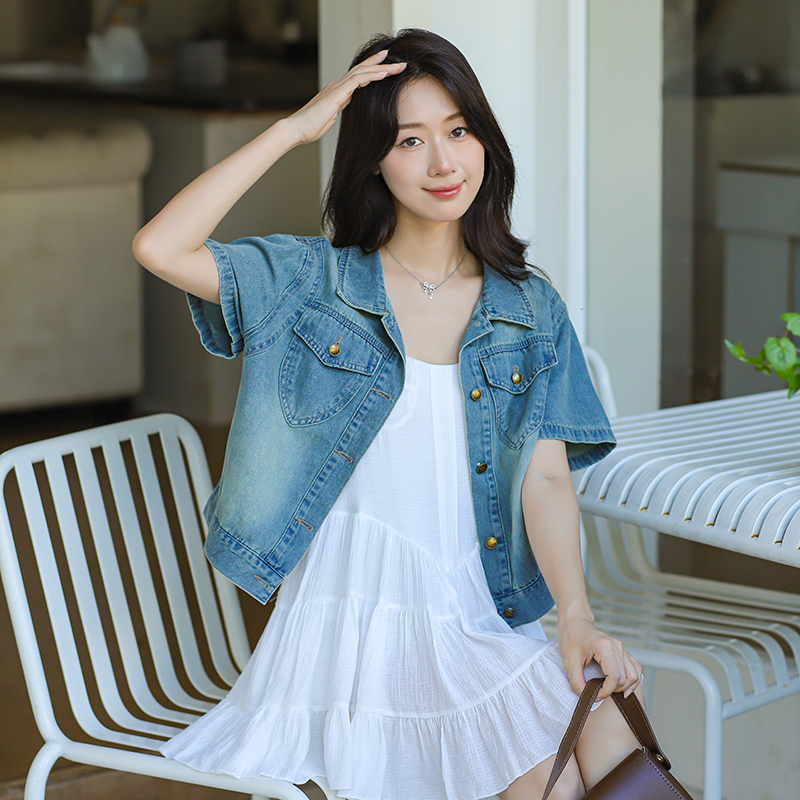 Women's Summer Loose Denim Short Sleeve Shirt