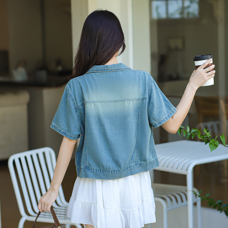 Women's Summer Loose Denim Short Sleeve Shirt - Image 3