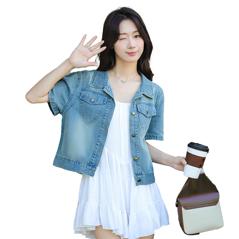 Women's Summer Loose Denim Short Sleeve Shirt - Image 5