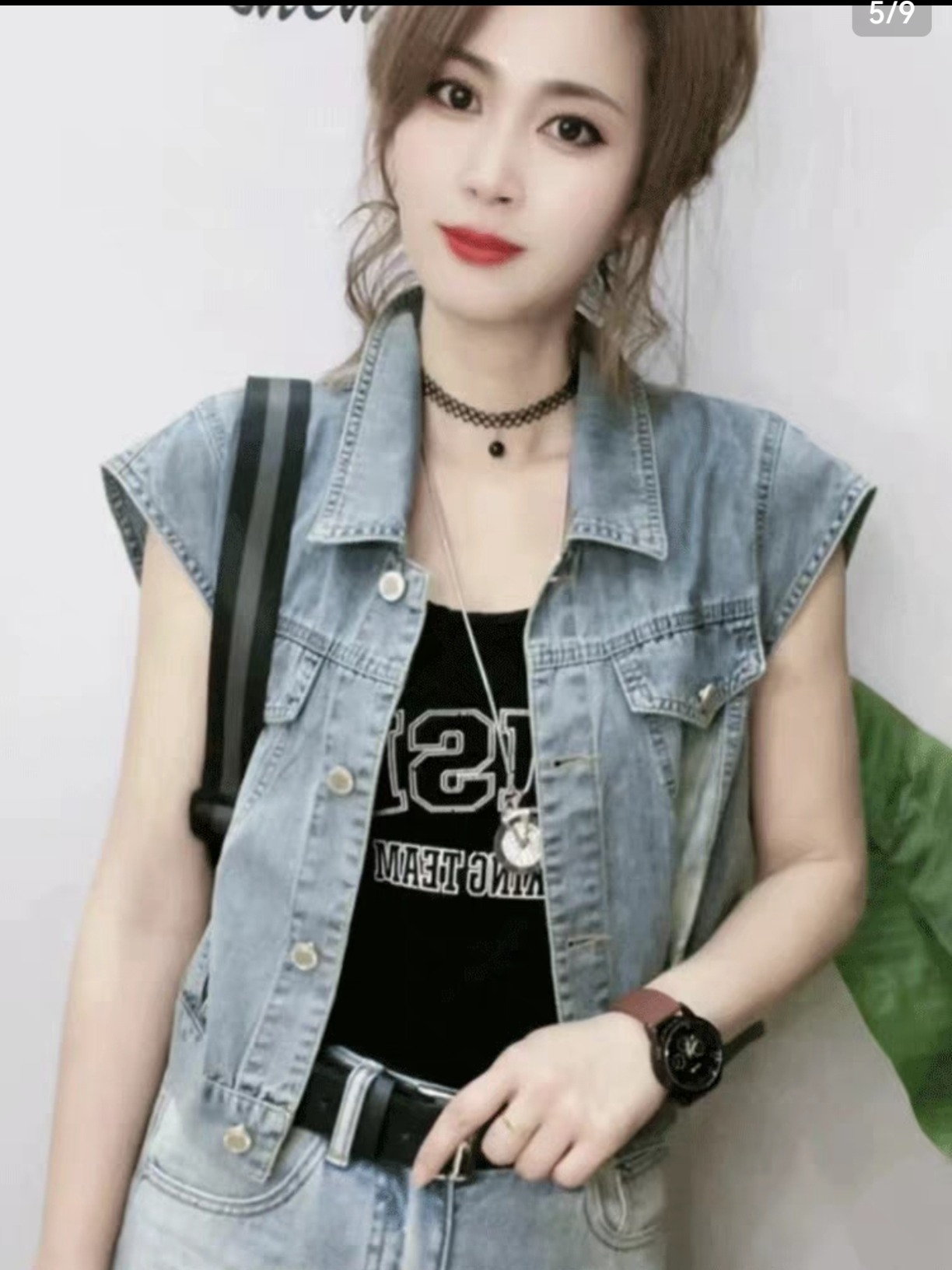 Women's Fly Sleeve Denim Top Vintage Button Down Soft Cotton Blend