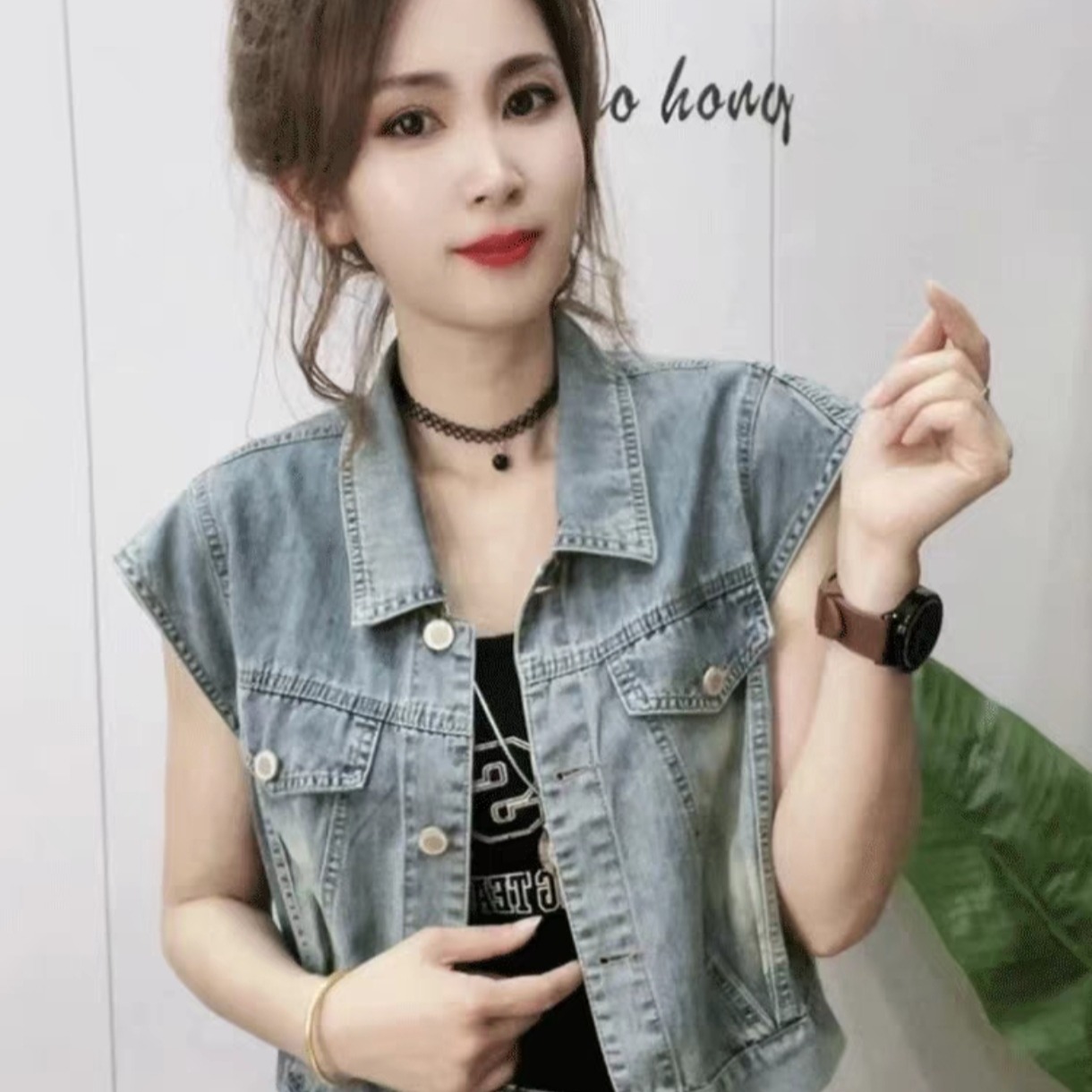Women's Fly Sleeve Denim Top Vintage Button Down Soft Cotton Blend - Image 4