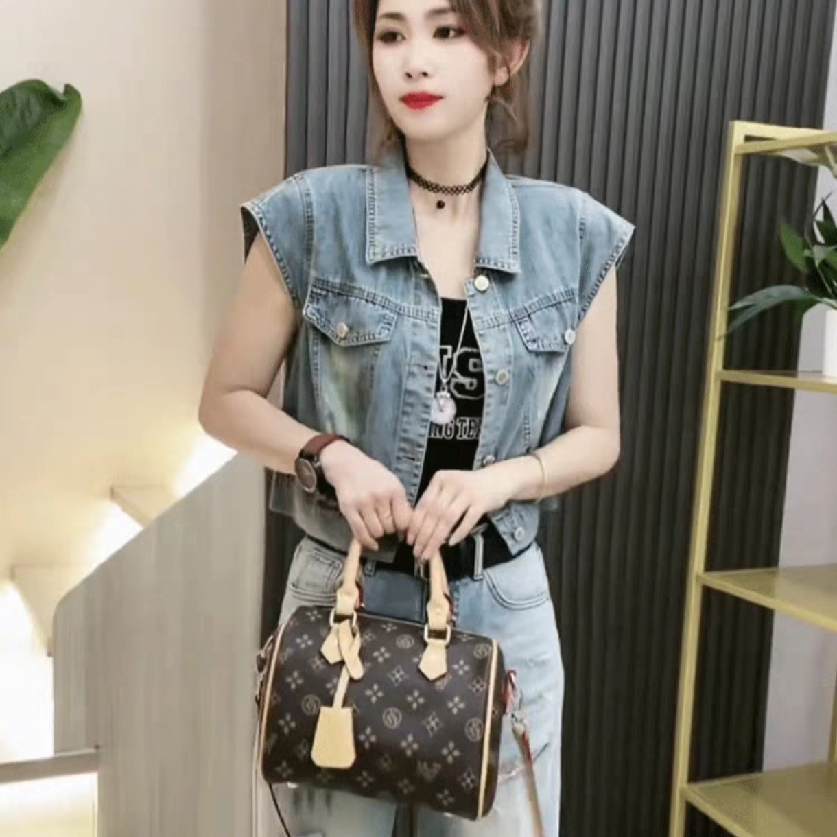Women's Fly Sleeve Denim Top Vintage Button Down Soft Cotton Blend - Image 5