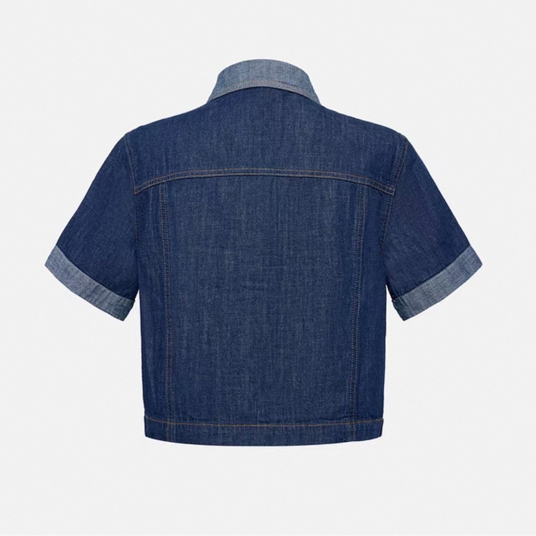 Women's Dark Blue Denim Short Sleeve Top with Jacquard Detail - Image 5