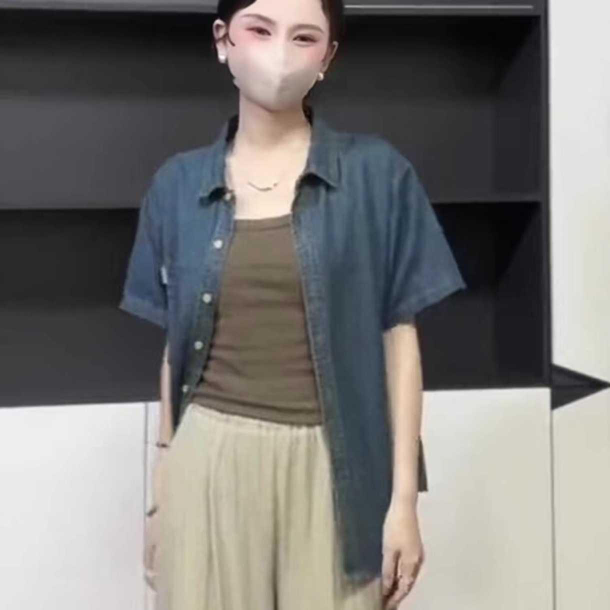 Korean Style Loose Fit Soft Denim Short Sleeve Shirt Top - Image 2
