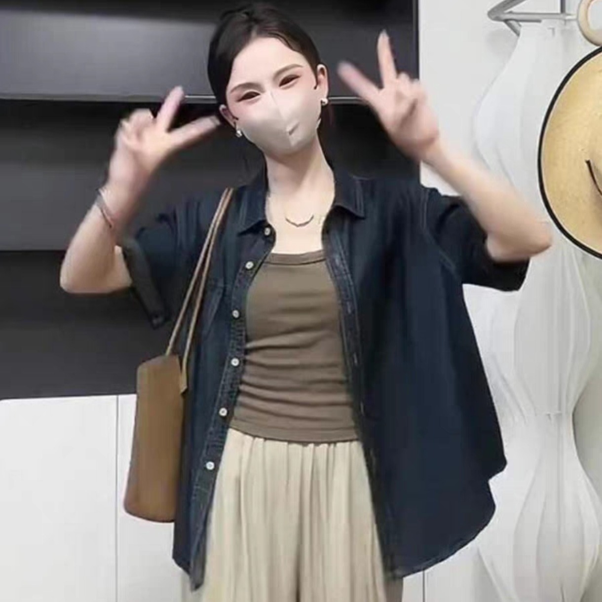 Korean Style Loose Fit Soft Denim Short Sleeve Shirt Top - Image 5