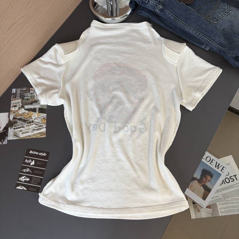 2026 Autumn Korean Puppy Print Half Turtleneck Short Sleeve Slim Fit Women T-Shirt - Style a7db2a - Image 3