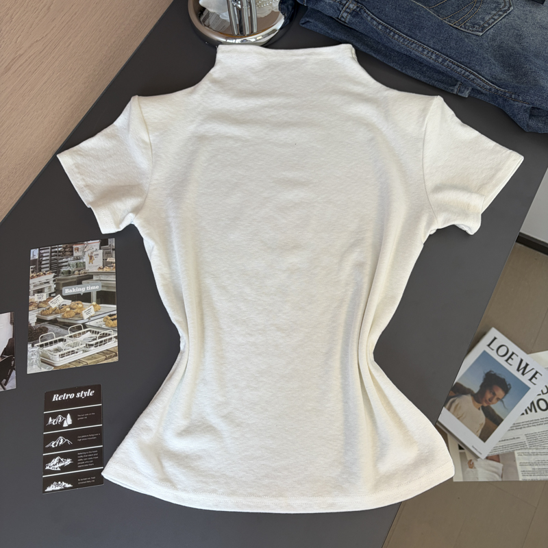 2026 Autumn Korean Puppy Print Half Turtleneck Short Sleeve Slim Fit Women T-Shirt - Style 5df50c - Image 3