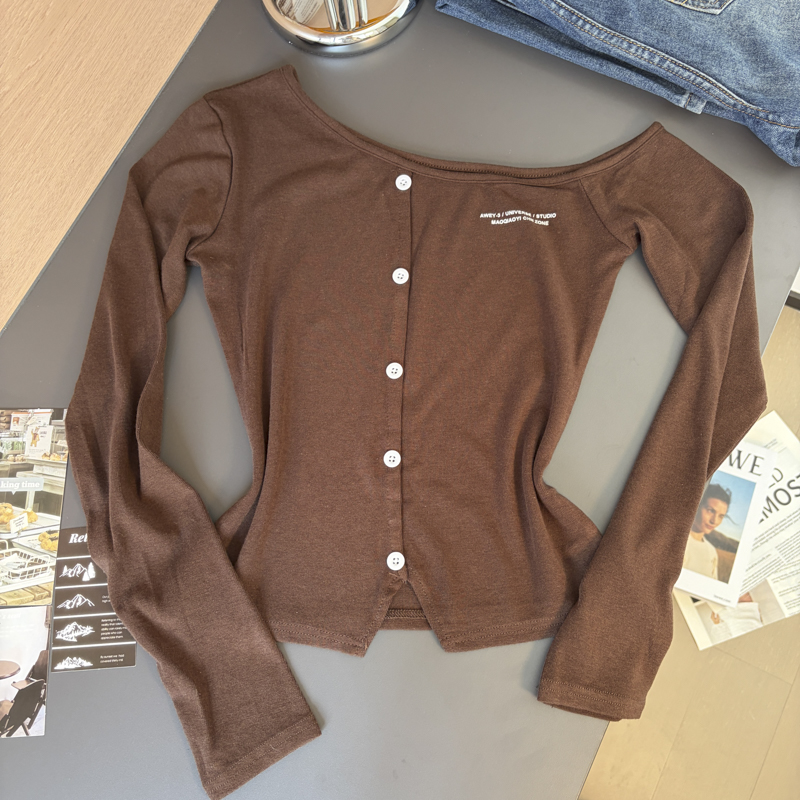 Women's Letter Print One-Shoulder Long Sleeve T-Shirt 2026 Fall Slim Fit Top - Image 4