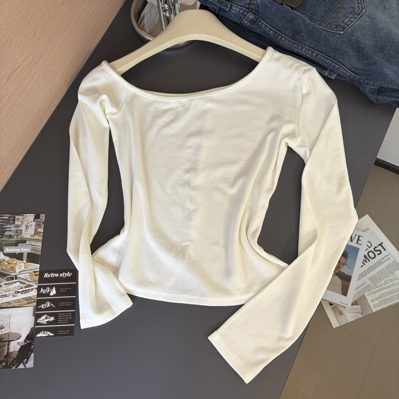 Women's Letter Print One-Shoulder Long Sleeve T-Shirt 2026 Fall Slim Fit Top - Image 3