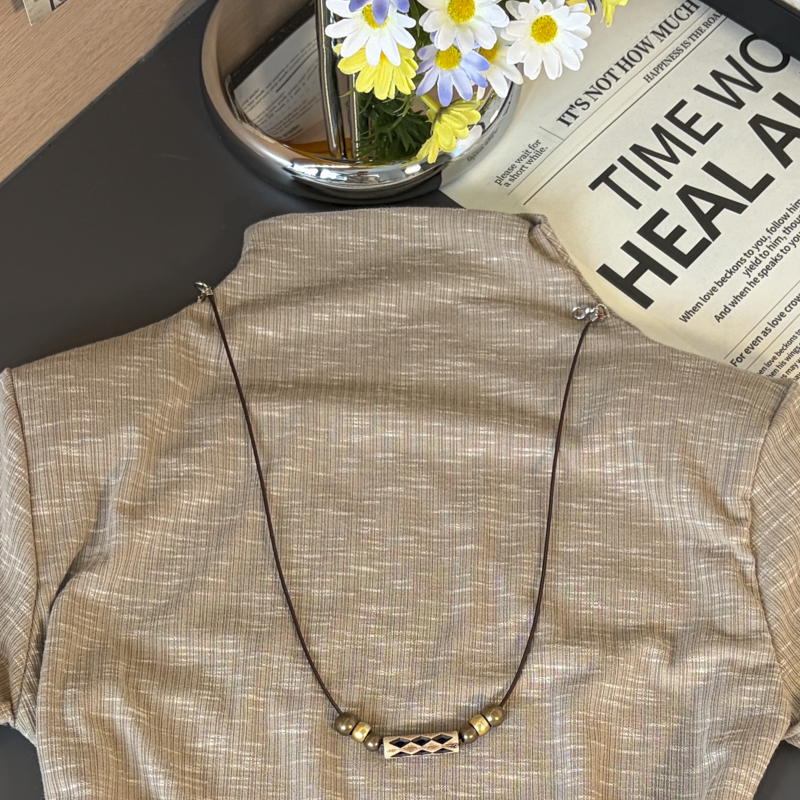 Tie-Dye Ruched Waist Half-High Neck Short Sleeve T-Shirt with Necklace - Image 2