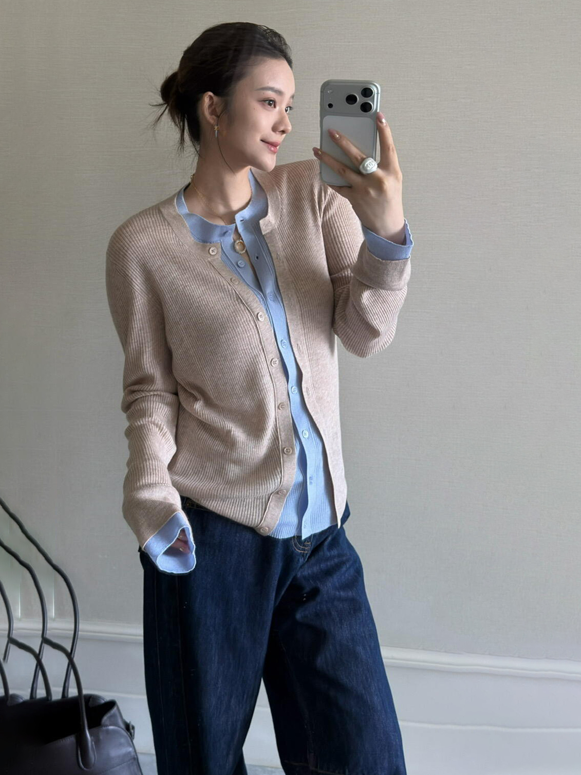 Women's Layered Look Faux Two-Piece Colorblock Wool Knit Cardigan Top