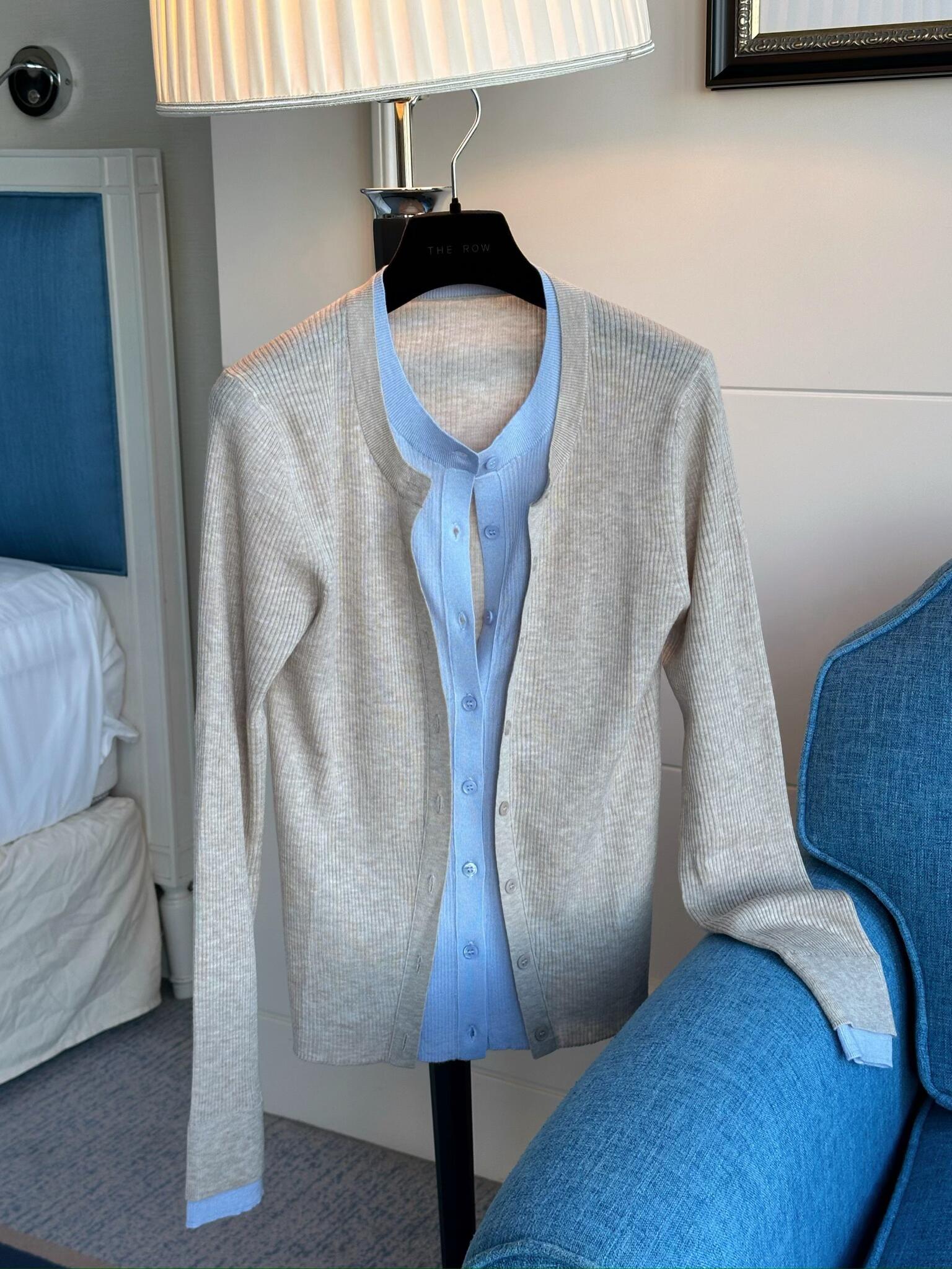 Women's Layered Look Faux Two-Piece Colorblock Wool Knit Cardigan Top - Image 3
