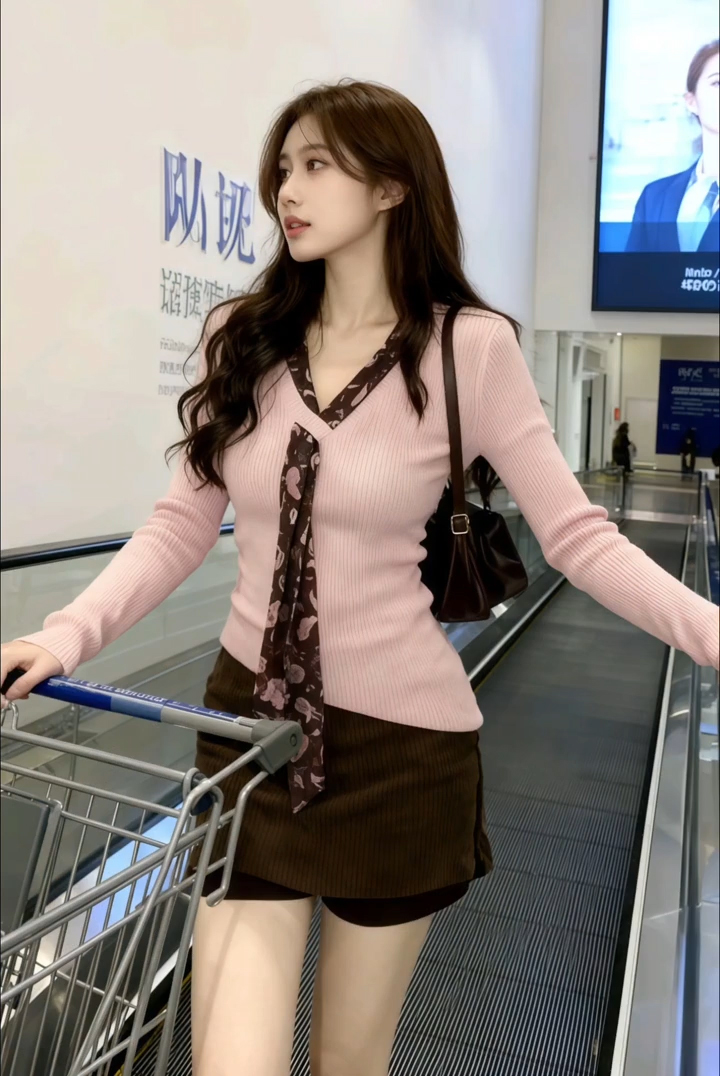 Lola V-Neck Polka Dot Ribbon Knit Sweater for Women Korean Style Fall - Image 3