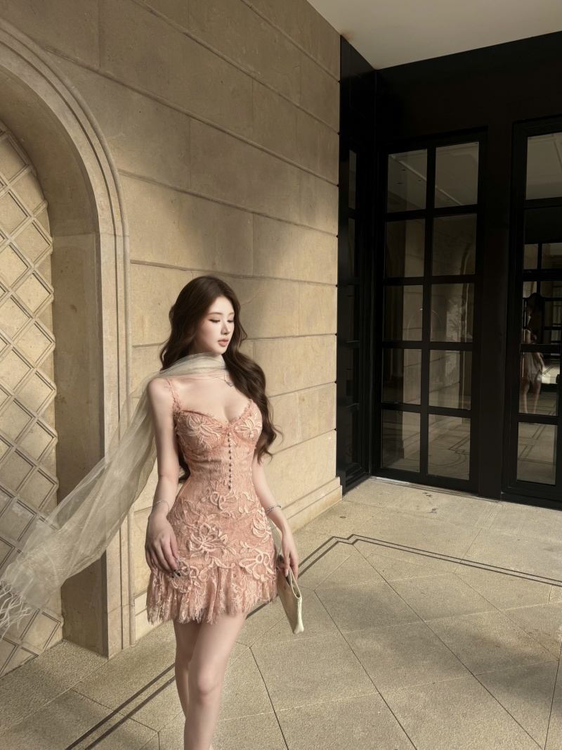 French Style Lace Bodycon Dress Women's Early Autumn Sleeveless A-Line Dress
