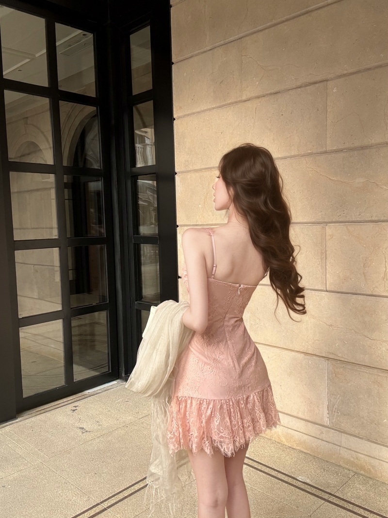 French Style Lace Bodycon Dress Women's Early Autumn Sleeveless A-Line Dress - Image 4