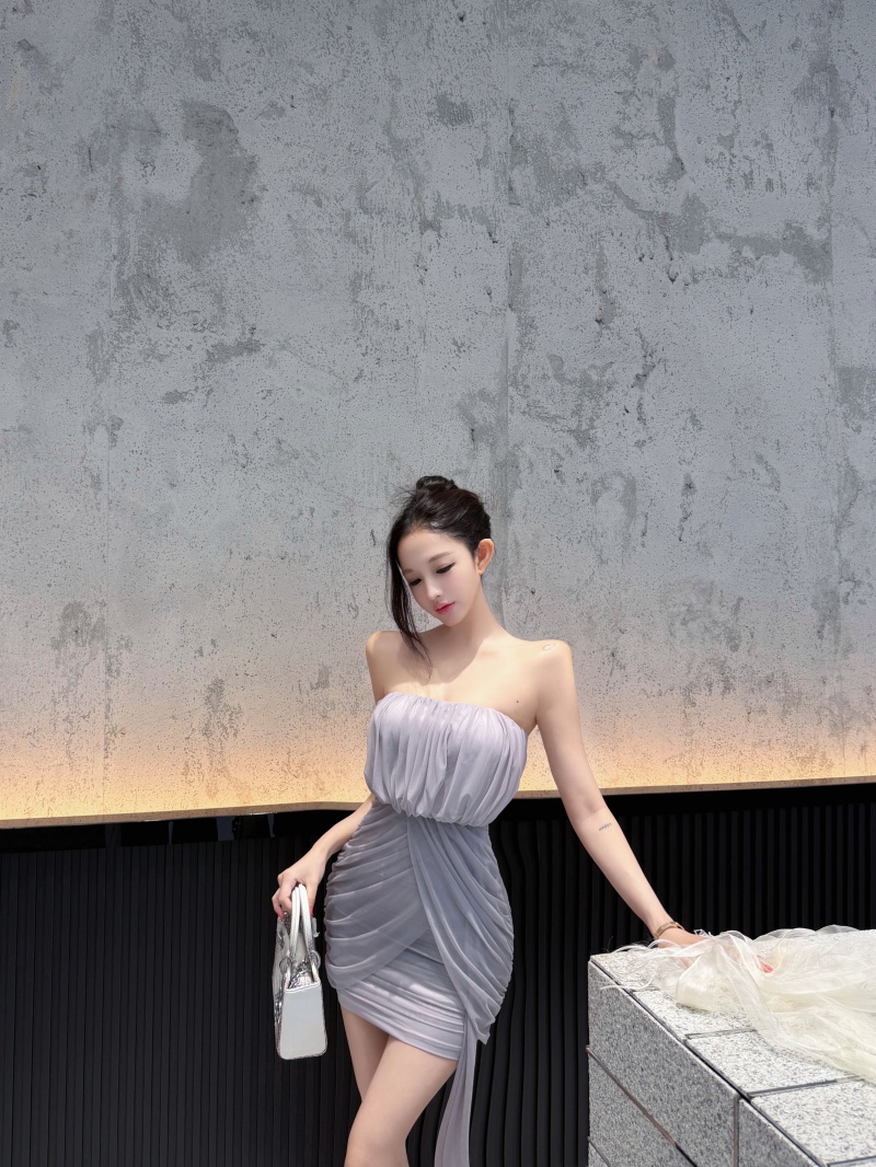 Sheer Mesh Tube Dress with Sash and Ruched Wrap Bodycon Short Dress - Image 3